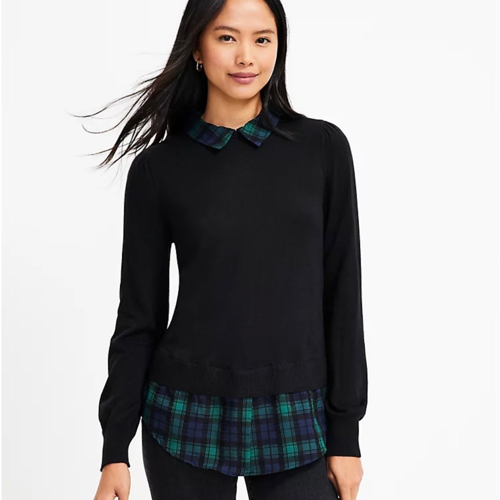 Plaid Layered Mixed Media Sweater